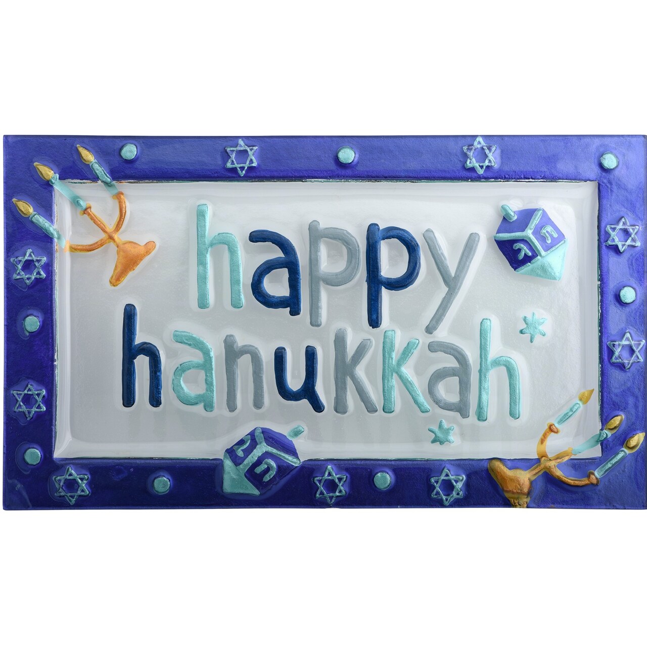 GC Home & Garden 14” x 8” Purple and White Hand Crafted Hanukkah Platter